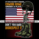 Distressed USA Flag Fallen Soldier Machine Gun Rifle Boots Helmet Weapon Rights United States America 2nd Amendment American Coming Home Under Flag Color Quote Text Design Element Black Background Military Army Art Design Logo Clipart SVG