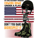 Distressed USA Flag Fallen Soldier Machine Gun Rifle Boots Helmet Weapon Rights United States America 2nd Amendment American Coming Home Under Flag Color Quote Text Design Element White Background Military Army Art Design Logo Clipart SVG