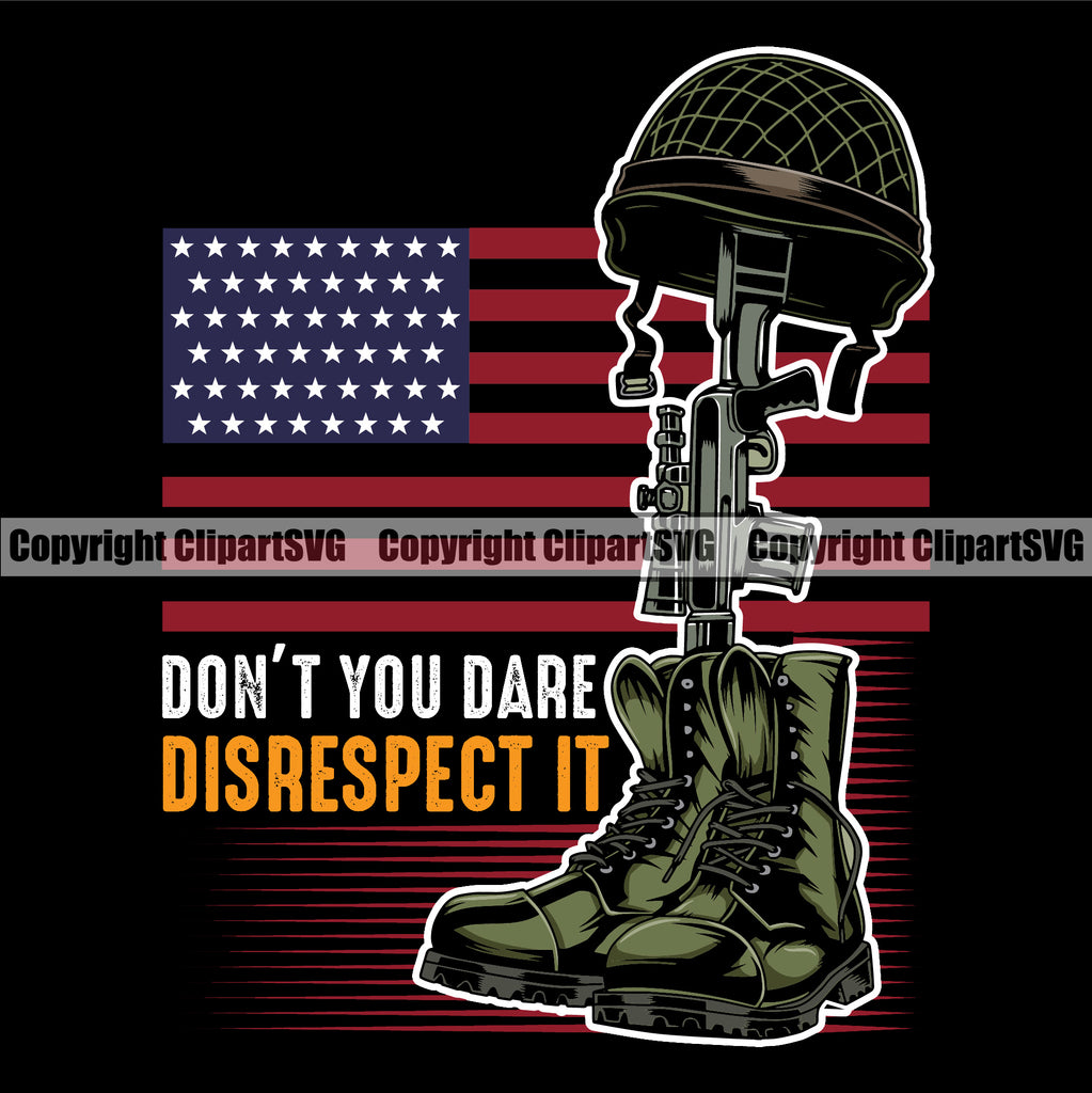 Distressed USA Flag Fallen Soldier Machine Gun Rifle Boots Helmet Weapon Rights United States America 2nd Amendment Black Color Design Element American Military Army Art Design Logo Clipart SVG