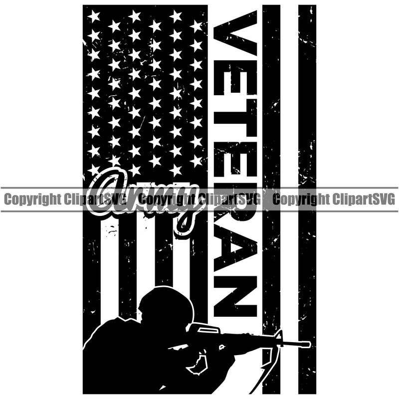 Distressed USA Flag Soldier Shooting Machine Gun Rifle Silhouette Weapon Rights United States America 2nd Amendment American Veteran Black Background Design Element Military Army Art Design Logo Clipart SVG