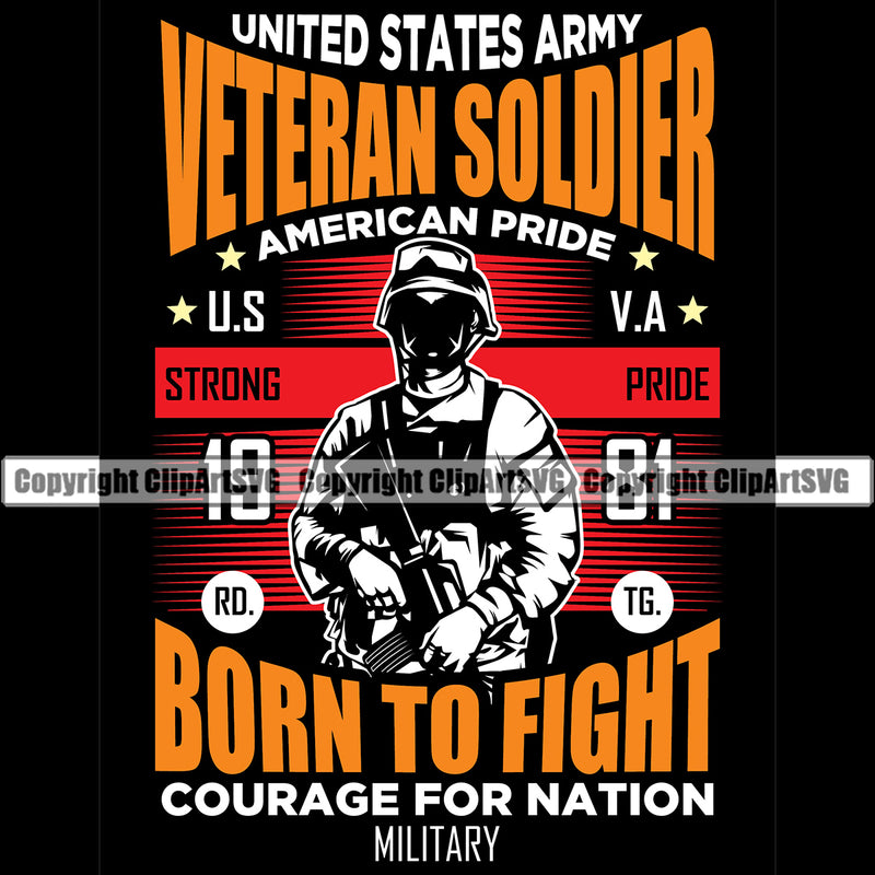 USA Flag Gun Weapon Rights United States America 2nd Amendment American Veteran Soldier American Pride Born To Fight Courage For Nation Color Strong Pride Quote Text Design Element Black Background Military Army Art Design Logo Clipart SVG