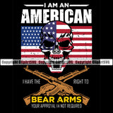 USA Flag Gun Weapon Rights United States America 2nd I Am An American I Have The Right To Bears Arms Color Quote Text Design Element Black Background Skull Gun Amendment American Military Army Art Design Logo Clipart SVG