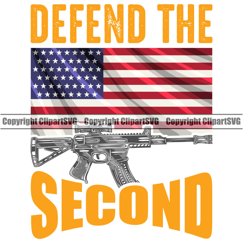 USA Flag Machine Gun Rifle Weapon Rights United States America 2nd Defend The Second Yellow Color White Background Design Element Amendment American Military Army Art Design Logo Clipart SVG