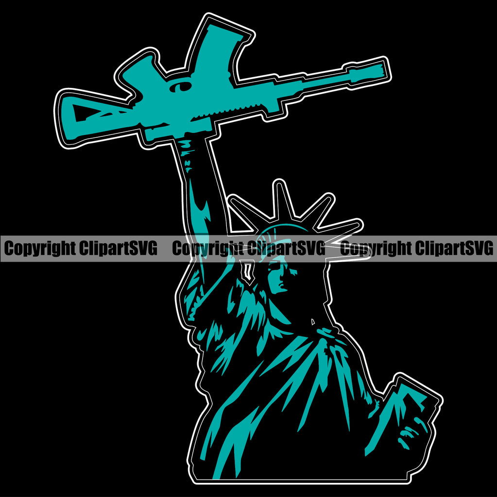 USA Flag Gun Weapon Rights United States America Statue Of Liberty Black Background Hand Up With Gun Design Element 2nd Amendment American Military Army Art Design Logo Clipart SVG