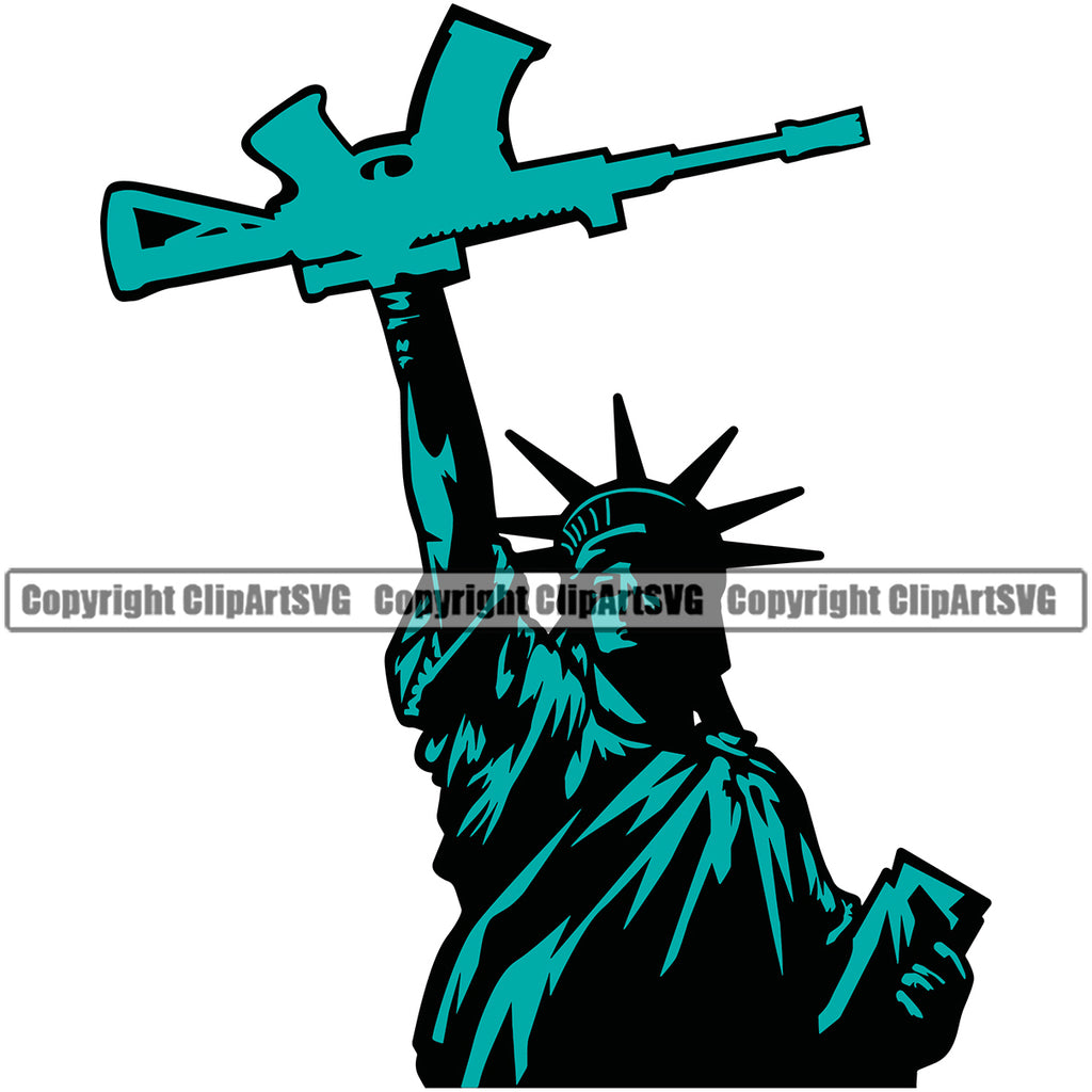 USA Flag Gun Weapon Rights United States America 2nd Amendment Statue Of Liberty Color Design Element American Military Army Art Design Logo Clipart SVG