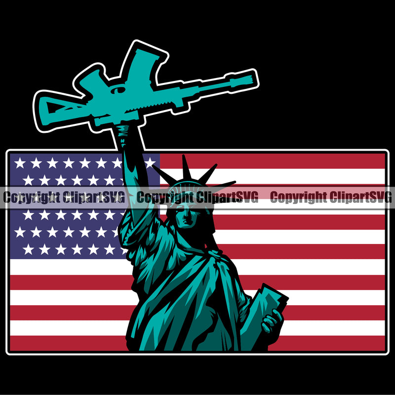 USA Flag Gun Weapon Rights United States America 2nd Amendment Statue Of Liberty Color Design Element American Military Army Art Design Logo Clipart SVG