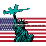 USA Flag Gun Weapon Rights United States America Under Flag Statue Of Liberty Color Design Element 2nd Amendment American Military Army Art Design Logo Clipart SVG