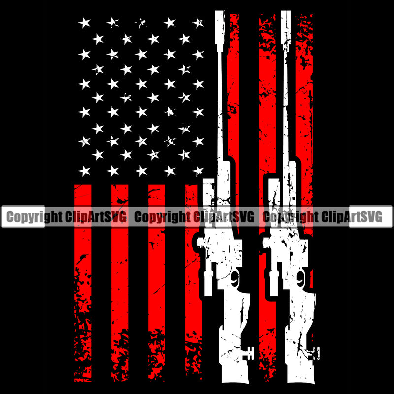 Distressed USA Flag Machine Gun Rifle Bullet Stripes Weapon Rights United States America 2nd Amendment AWM Gun Flag Color Design Element Black Color Background Design American Military Army Art Design Logo Clipart SVG
