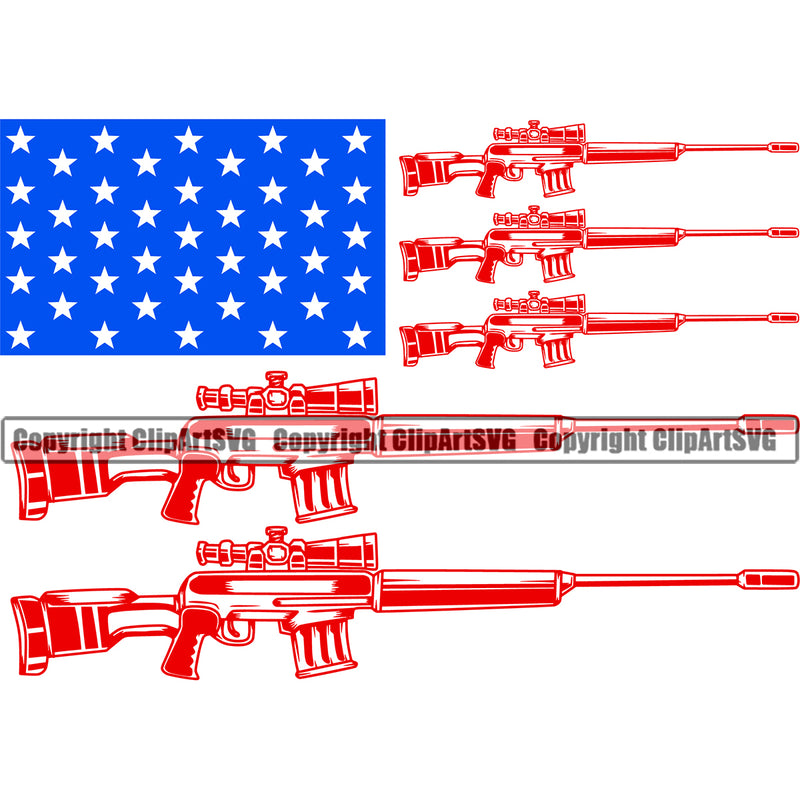 USA Flag Machine Gun Rifle Bullet Stripes Weapon Rights United States America 2nd Amendment Gun Sniper M82B Flag Color Design Element American Military Army Art Design Logo Clipart SVG
