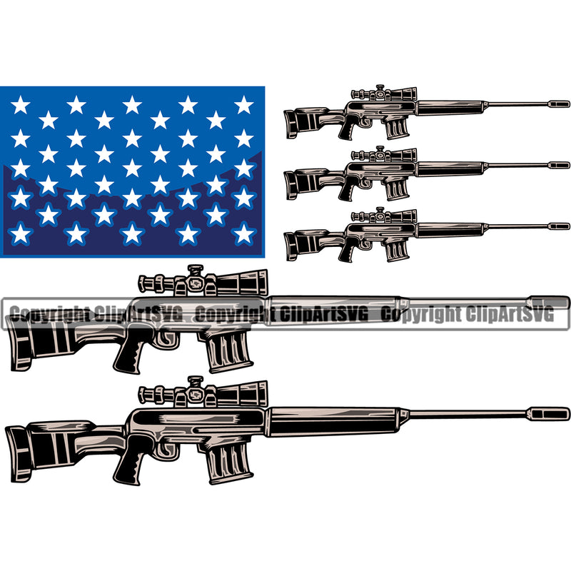 USA Flag Machine Gun Rifle Bullet Stripes Weapon Rights United States America 2nd Amendment American Sniper Gun Color Design Element Military Army Art Design Logo Clipart SVG