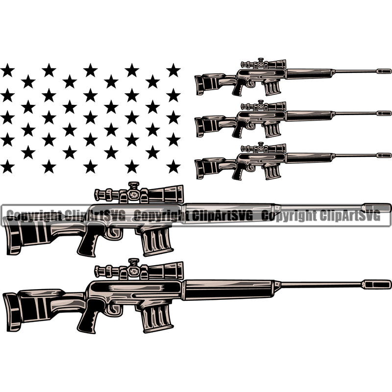 USA Flag Machine Gun Rifle Bullet Stripes Weapon Rights United States America 2nd Amendment American Sniper Color Design Element Military Army Art Design Logo Clipart SVG