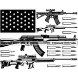 USA Flag Machine Gun Rifle Bullet Stripes Weapon Rights United States America 2nd Amendment American Many Sniper Gan Design Element Military Army Art Design Logo Clipart SVG