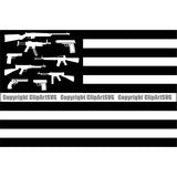 Distressed USA Flag Machine Gun Rifle Stars Weapon Rights United States America 2nd Amendment Gun Flag Design Black Color Element American Military Army Art Design Logo Clipart SVG