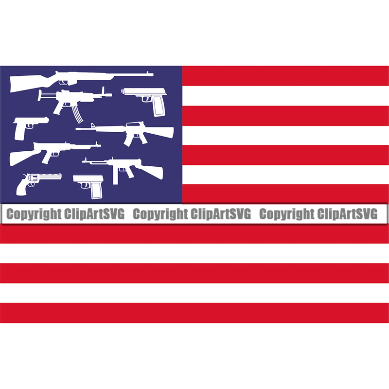 Distressed USA Flag Machine Gun Rifle Stars Weapon Rights Red And Blue Color Design Element United States America 2nd Amendment American Military Army Art Design Logo Clipart SVG