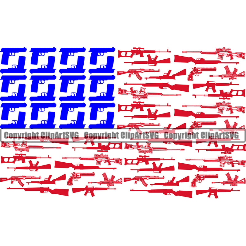 Distressed USA Flag Machine Gun Rifle Stripes Pistol Stars Weapon Rights United States America 2nd Amendment American Sniper Color Flag Design Element Military Army Art Design Logo Clipart SVG