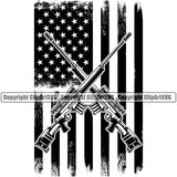 USA Flag Machine Gun Rifles Crossed Weapon Rights United States America Flag Sniper Gun Black Color Design Element 2nd Amendment American Military Army Art Design Logo Clipart SVG