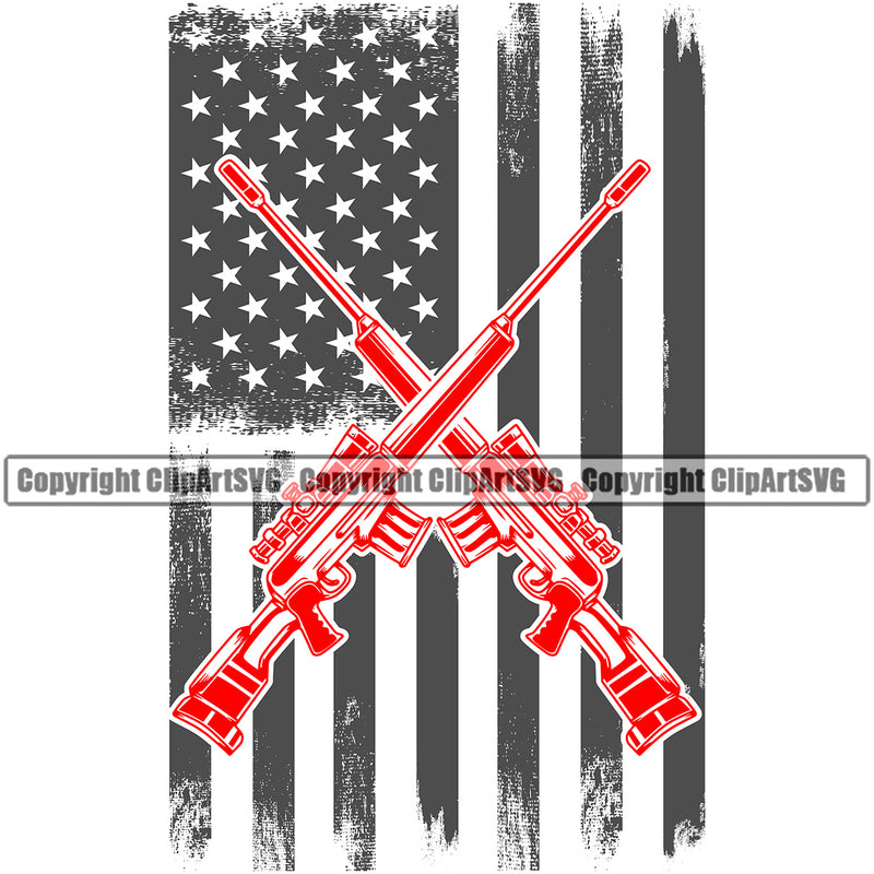 USA Flag Machine Gun Rifles Crossed Weapon Rights United States America Black Color Flag Red Color Gun Design Element 2nd Amendment American Military Army Art Design Logo Clipart SVG