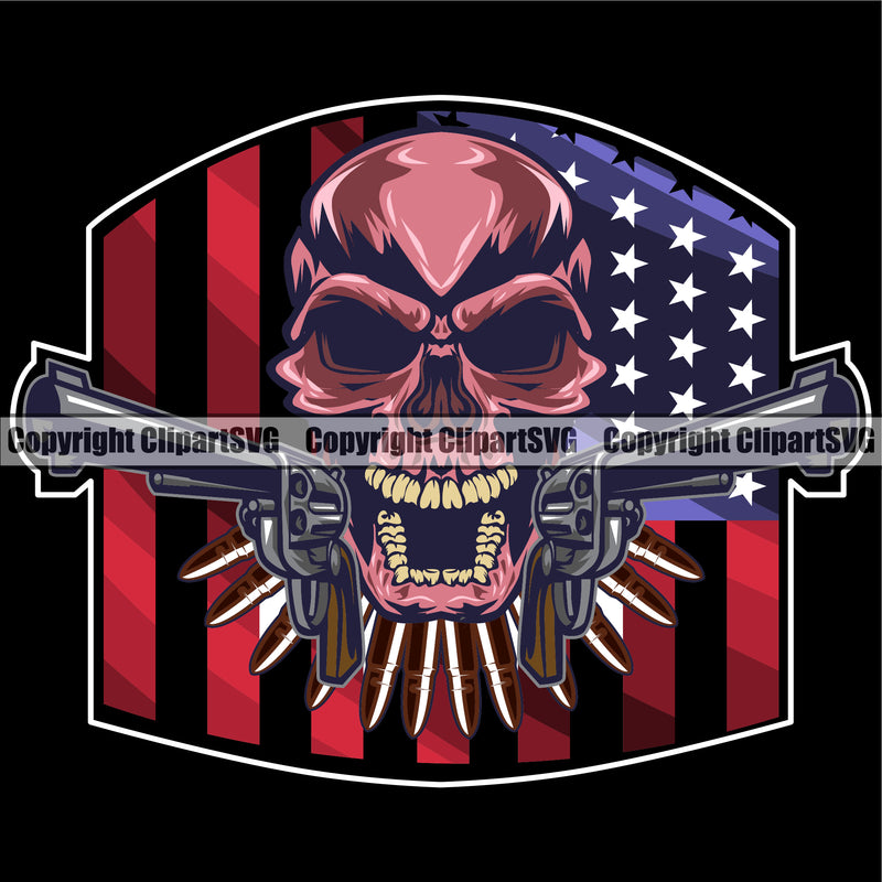 USA Flag Gun Weapon Rights United States America 2nd Amendment American Skull Skeleton With Color Head Gun Design Element Military Army Art Design Logo Clipart SVG