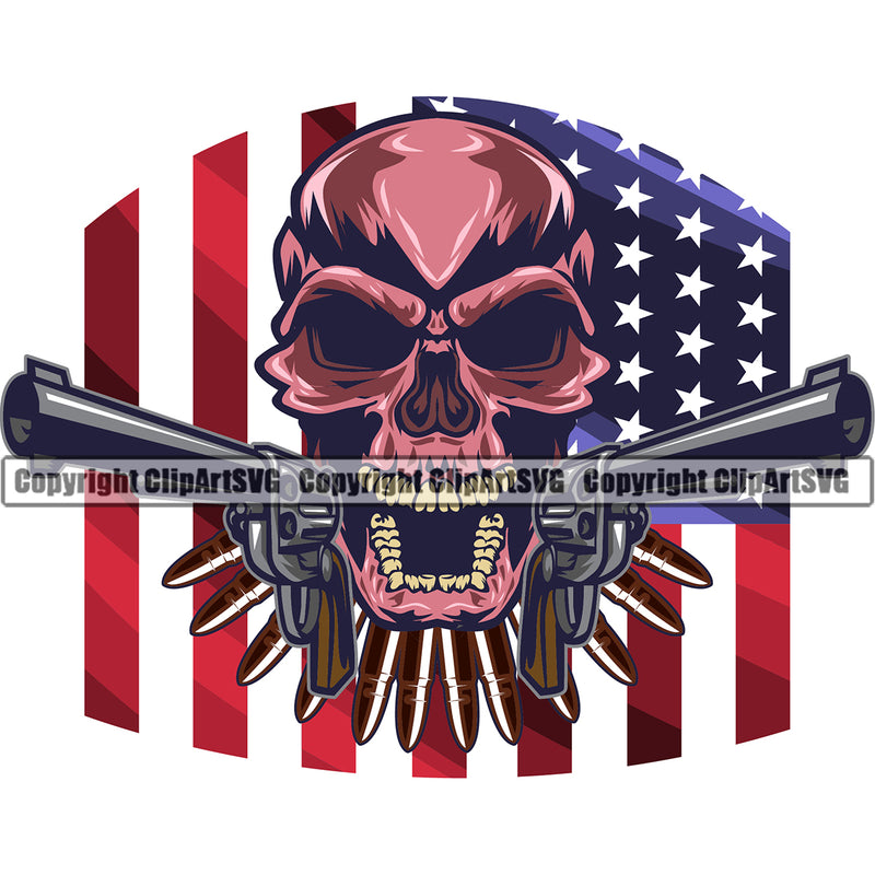 USA Flag Gun Weapon Rights United States America 2nd Amendment American Skull Skeleton Color Design Element White Background Military Army Art Design Logo Clipart SVG