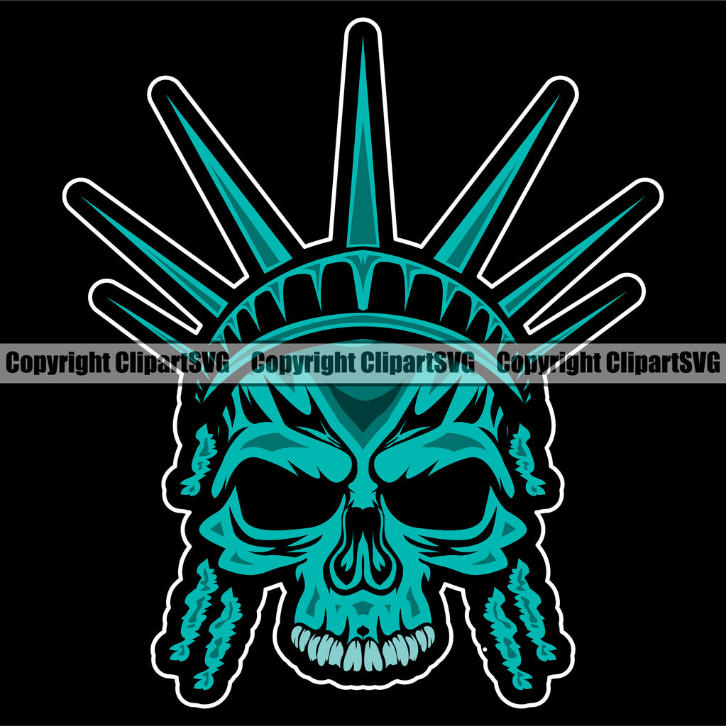 USA Flag Gun Weapon Rights United States America 2nd Amendment Statue Of Liberty Skull Skeleton Head Color Black Background Design Element American Military Army Art Design Logo Clipart SVG