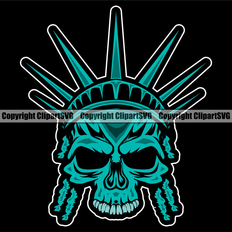 USA Flag Gun Weapon Rights United States America 2nd Amendment Statue Of Liberty Skull Skeleton Head Color Black Background Design Element American Military Army Art Design Logo Clipart SVG