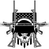 USA Flag Gun Weapon Rights United States America 2nd Amendment American Skeleton Helmet Skull Head Both Side Gun Design Element Black Color Military Army Art Design Logo Clipart SVG