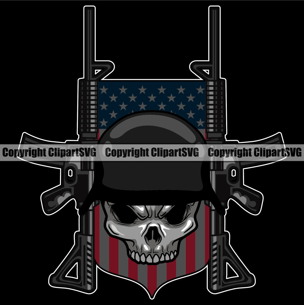 USA Flag Gun Weapon Rights United States America 2nd Amendment American Skull Skeleton Black Color Design Element Military Army Art Design Logo Clipart SVG