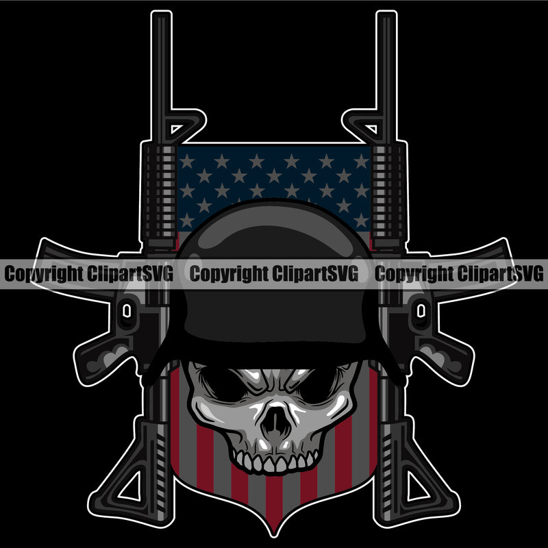 USA Flag Gun Weapon Rights United States America 2nd Amendment American Skull Skeleton Black Color Design Element Military Army Art Design Logo Clipart SVG