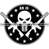 USA Flag Gun Weapon Rights United States America 2nd Amendment Skeleton Skull Head With Hand Gun Circle Design Element American Military Army Art Design Logo Clipart SVG