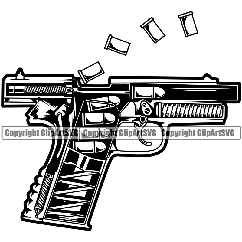 Military Army Gun Weapon Pistol Inside Bullet Design Element Rights 2nd Amendment USA America American Art Design Logo Clipart SVG