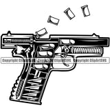 Military Army Gun Weapon Pistol Inside Bullet Design Element Rights 2nd Amendment USA America American Art Design Logo Clipart SVG