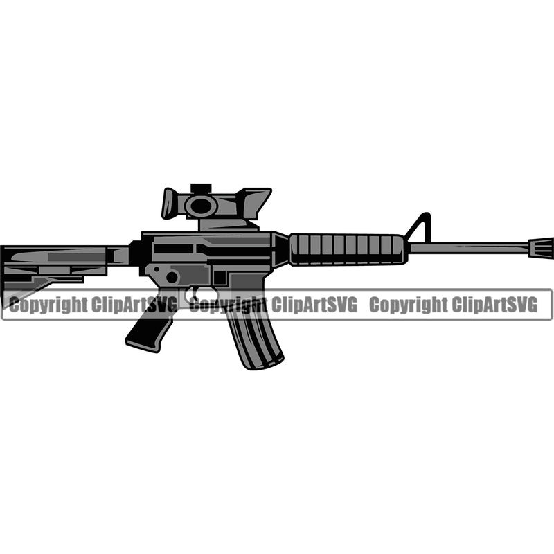 Military Army Gun Weapon Machine AK47 Black Color Design Element Rights 2nd Amendment USA America American Art Design Logo Clipart SVG