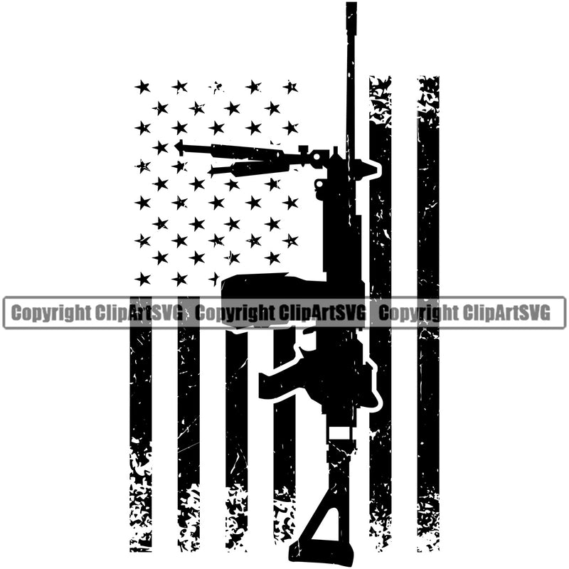 Distressed USA Flag Automatic Machine Gun Rifle Weapon Rights United States America 2nd Amendment American Flag Gun Design Element Military Army Art Design Logo Clipart SVG