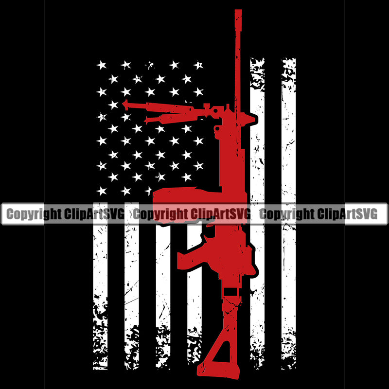 Distressed USA Flag Automatic Machine Gun Rifle Weapon Rights United States America 2nd Amendment American Black Flag Red Gun Design Element Military Army Art Design Logo Clipart SVG