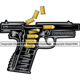 Military Army Gun Weapon Middle Finger Hand Sign Bullets Yellow Color Design Element Rights 2nd Amendment USA America American Art Design Logo Clipart SVG