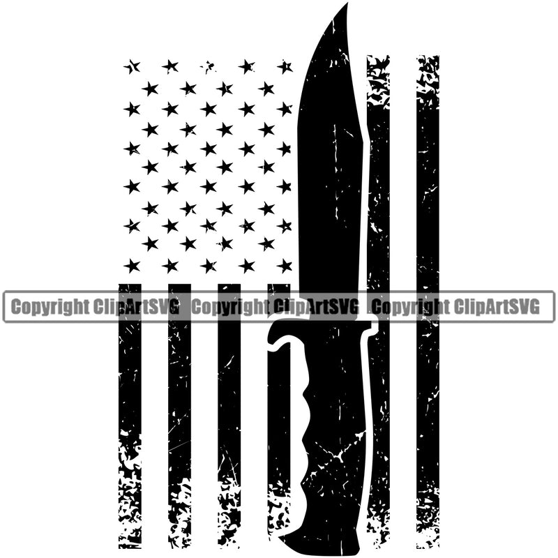 USA Flag Knife Bayonet Stripes Gun Weapon Rights United States America 2nd Amendment American Flag Under Knife Design Element Black Color Vector Image Military Army Art Design Logo Clipart SVG