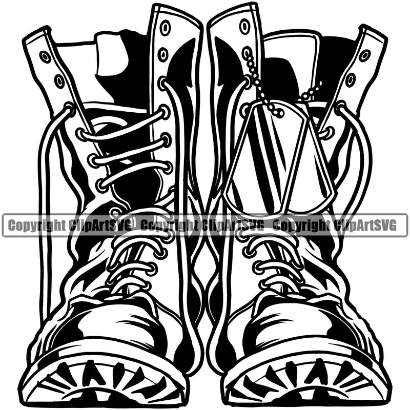 Military Army Gun Weapon Soldier Boots Dog Tag Horn Design Element Rights 2nd Amendment USA America American Art Design Logo Clipart SVG