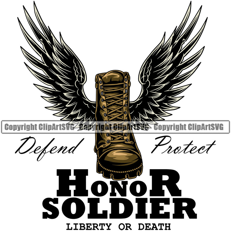 USA Flag Gun Weapon Rights United States America 2nd Amendment American Soldier Fallen Boot Wings Veteran Defend Protect Liberty or Death Honor Quote Color Text Design Element Wings Military Army Art Design Logo Clipart SVG