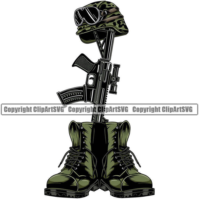 USA Flag Gun Weapon Rights United States Weapon Soldier Fallen Boots Helmet Flag Color Design Element America 2nd Amendment American Military Army Art Logo Clipart SVG