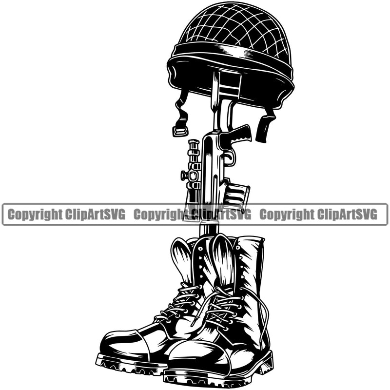 USA Flag Gun Weapon Rights United States Weapon Soldier Fallen Boots Helmet Flag Vector Design Element 2nd Amendment American Military Army Art Logo Clipart SVG
