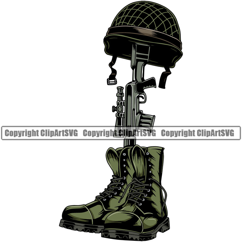 USA Flag Gun Weapon Rights United States America 2nd Amendment Weapon Soldier Fallen Boots Helmet Flag Color Vector Design Element Military Army Art Design Logo Clipart SVG