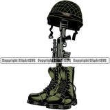 USA Flag Gun Weapon Rights United States America 2nd Amendment Weapon Soldier Fallen Boots Helmet Flag Color Vector Design Element Military Army Art Design Logo Clipart SVG