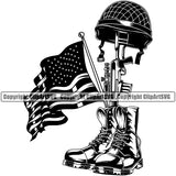 USA Flag Gun Weapon Rights United States America 2nd Amendment Weapon Soldier Fallen Boots Helmet Flag Mascot Design Element American Military Army Art Design Logo Clipart SVG