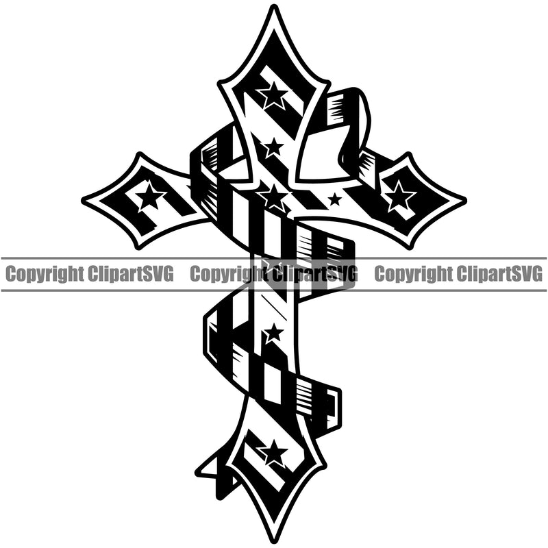 USA Flag Gun Weapon Rights United States America Soldier Fallen USA Flag Cross Ribbon Vector Design Element 2nd Amendment American Military Army Art Design Logo Clipart SVG