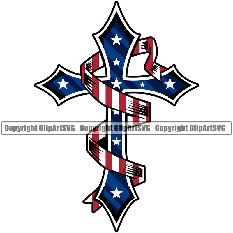 USA Flag Gun Weapon Rights United States Weapon Soldier Fallen USA Flag Cross Ribbon White Design Element America 2nd Amendment American Military Army Art Design Logo Clipart SVG