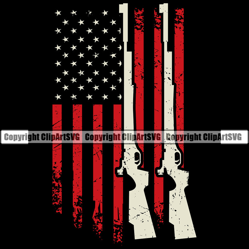 USA Flag Machine Gun Rifle Stripes Weapon Rights United States America 2nd Amendment Solider Color Arms Flag Black Background Design Element American Military Army Art Design Logo Clipart SVG