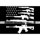 USA Flag Machine Gun Rifle Stripes Weapon Rights United States America 2nd Amendment Gun Collection Design Element Black Background American Military Army Art Design Logo Clipart SVG