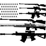 USA Flag Machine Gun Rifle Stripes Weapon Rights United States America Gun Collection White Background Design Element 2nd Amendment American Military Army Art Design Logo Clipart SVG