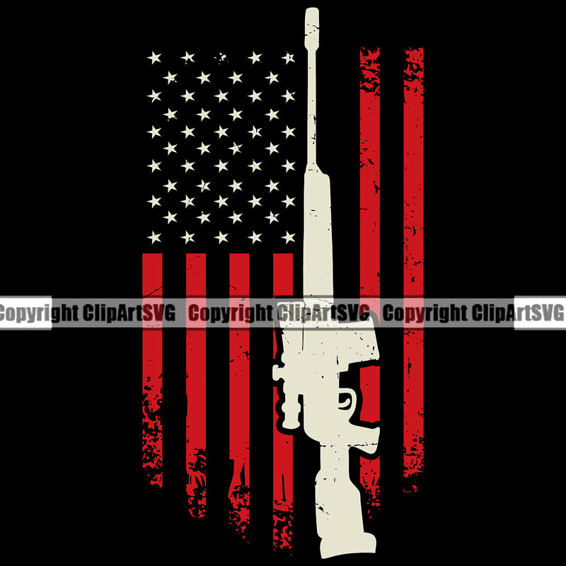 USA Flag Machine Gun Rifle Weapon Rights United States America Gun Collection Red Color Black Background Design Element 2nd Amendment American Military Army Art Design Logo Clipart SVG