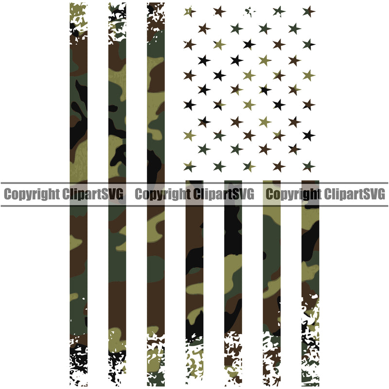 USA Flag Distressed Camo Camouflage Gun Weapon Rights United States America 2nd Amendment Soldier Flag Camo White Background Design Element American Military Army Art Design Logo Clipart SVG